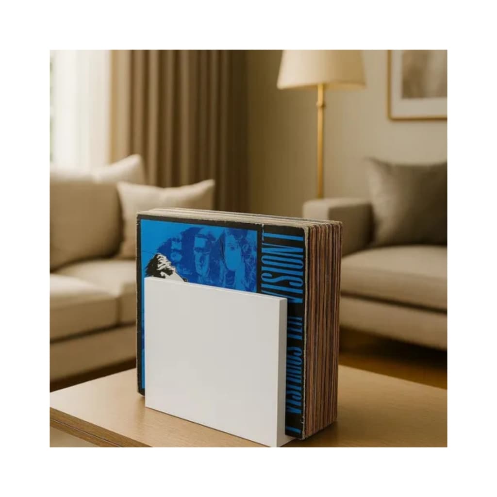 Estante Suporte Mdf De Mesa Porta Lp Em U Para Discos De Vinil Branco