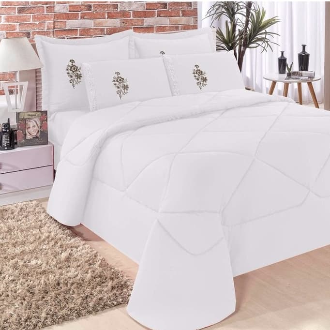 Kit 6 peças para cama Queen conforto edredom + jogo de lençol