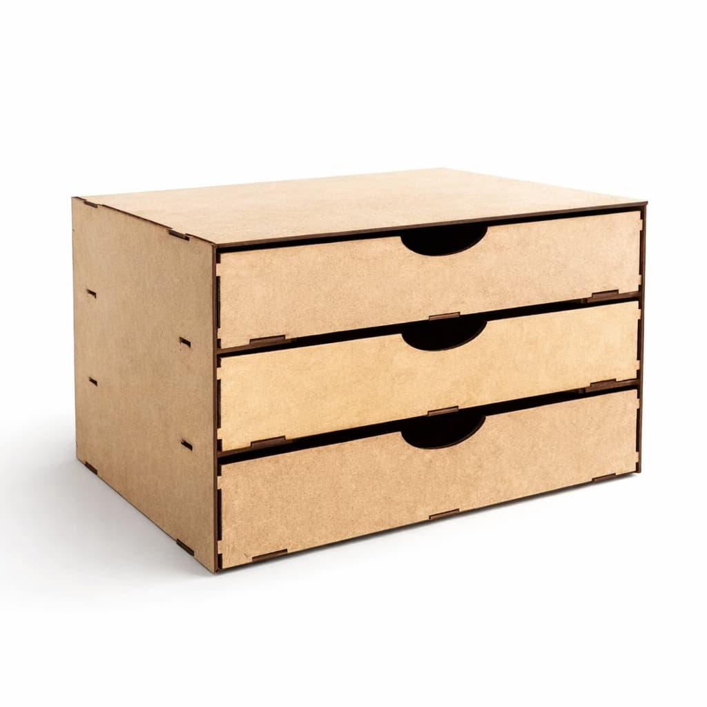 Organizador 3 Gavetas Mdf 4MM  Cru- Multiuso Escritorio E Casa