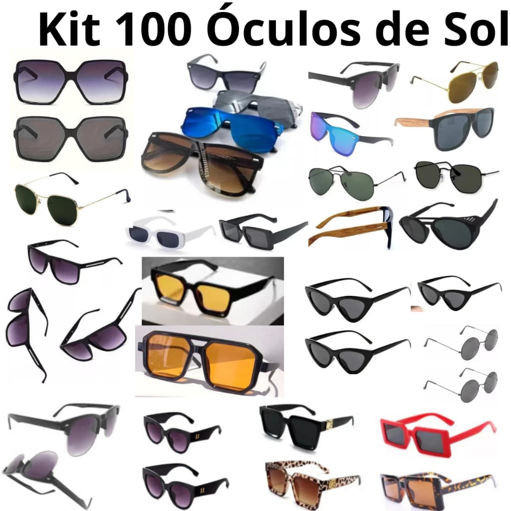 Kit 100 Óculos de Sol Unissex Atacado – Vários Modelos, Tendência 2026 para Revenda