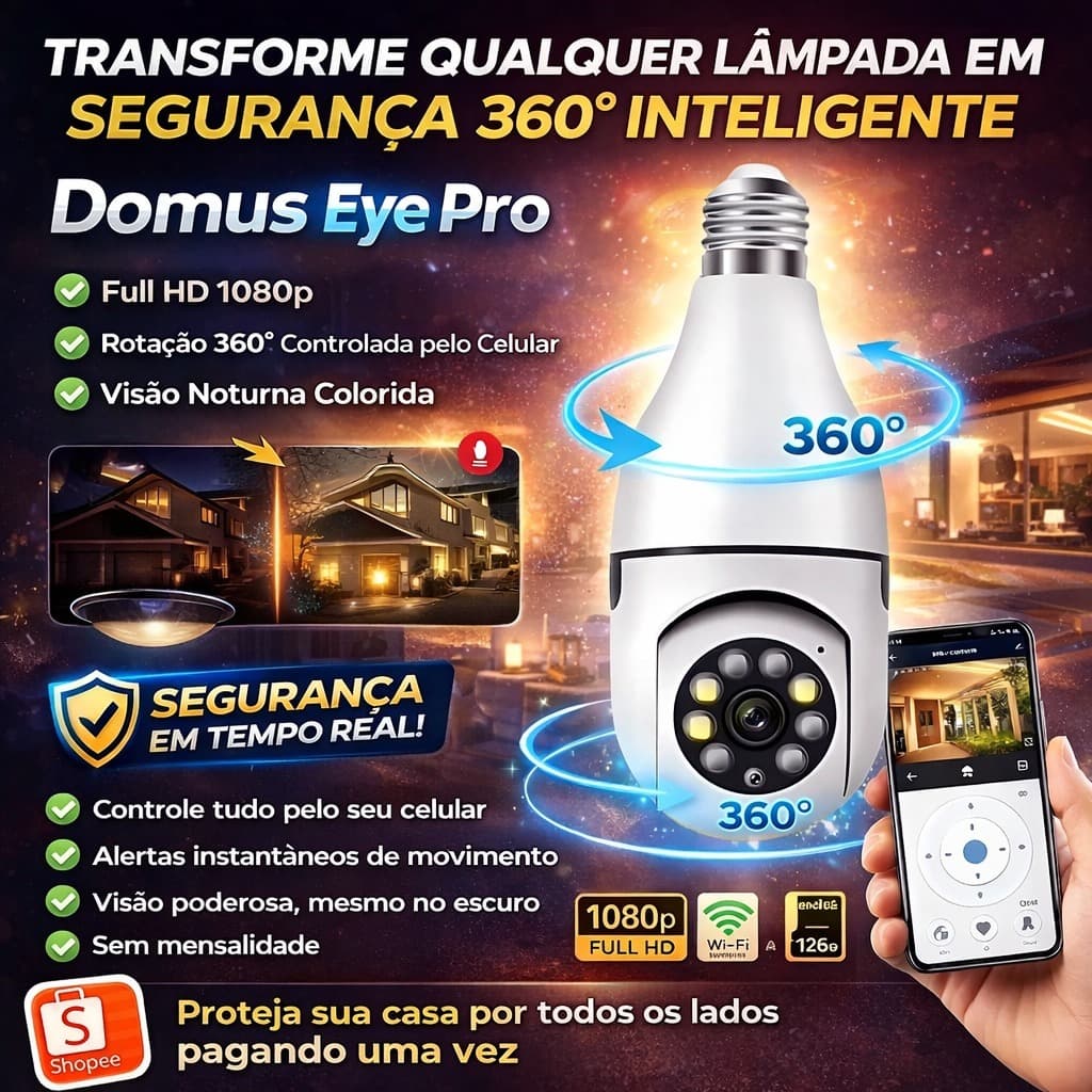 Câmera de Segurança Lâmpada 360° Domus EYE Pro Full HD Visão Noturna WIFI.