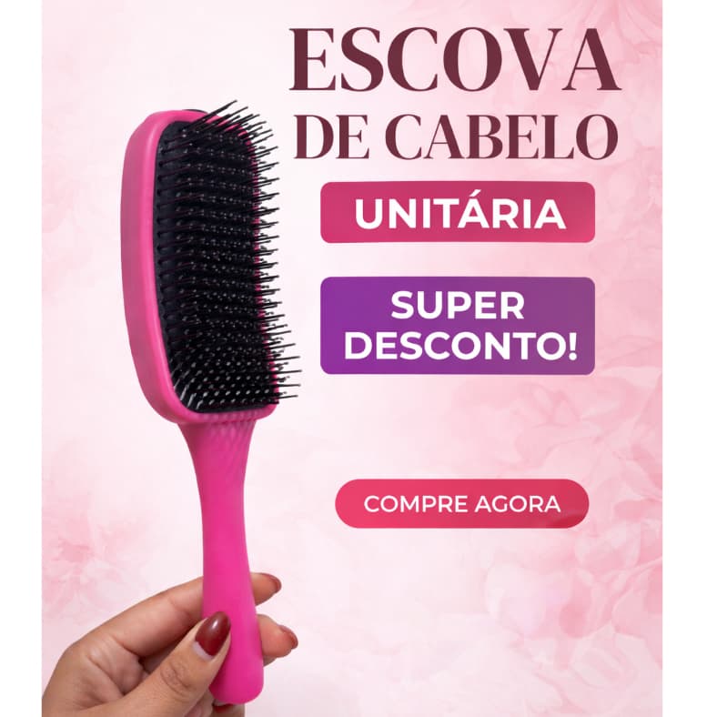 Escova Raquete Desembaraçante– Cerdas Macias, Antiestática, Massageia o Couro Cabeludo, Várias Cores