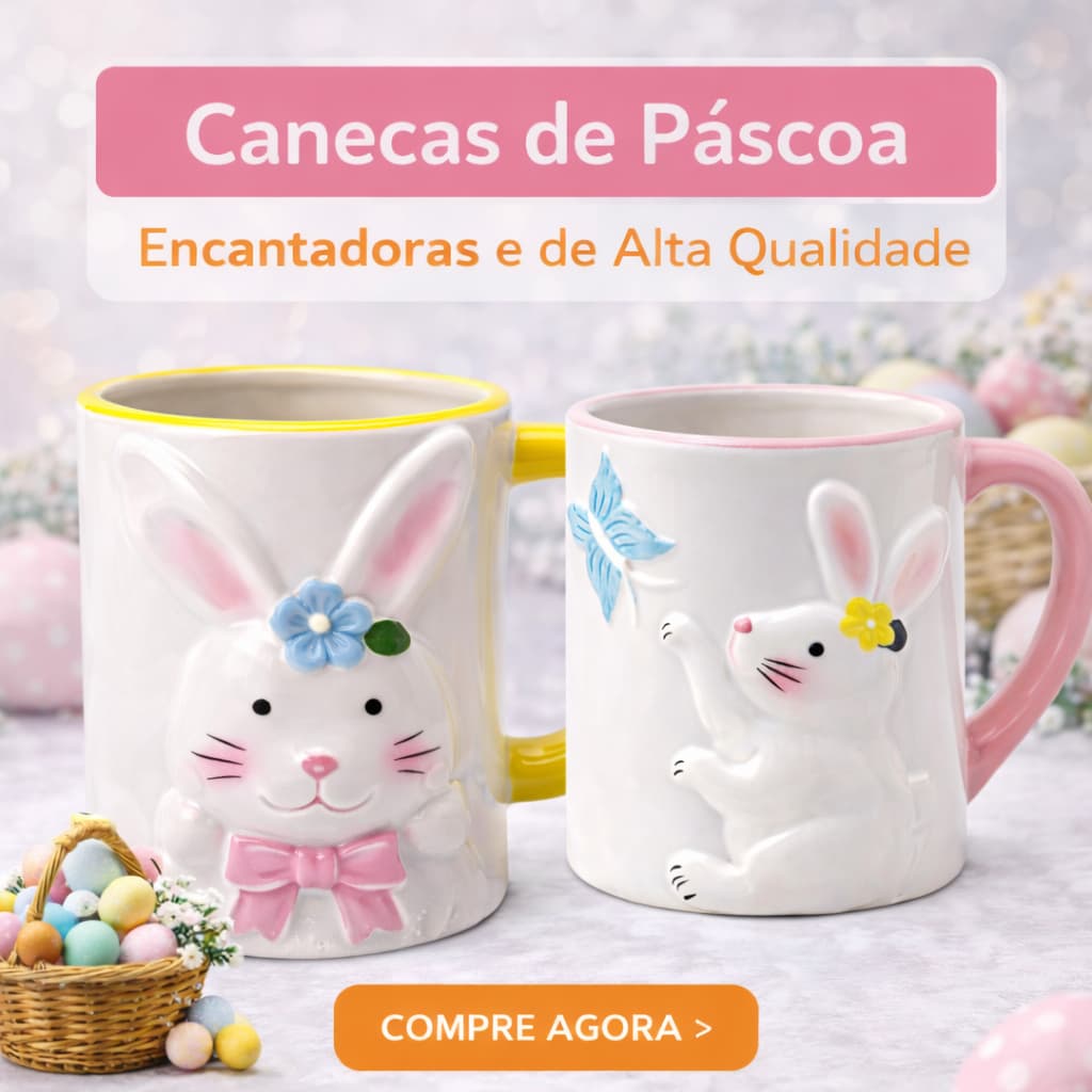 Caneca De Páscoa 330ML Coelho Garden Enfeite Decoração Cerâmica