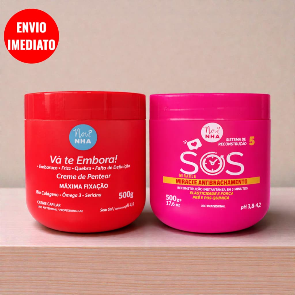 Kit Capilar Pós-Química 500g + 500g  SOS Antiemborrachamento Creme de Pentear Máxima Fixação  Reconstrução e Control