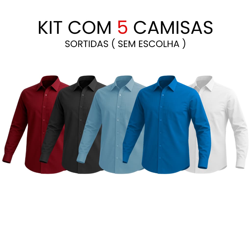 Kit 5 Camisa Masculina Social Cores Sortidas Camisa Social Manga Longa Cores Aleatórias Camiseta Social Com Bolso