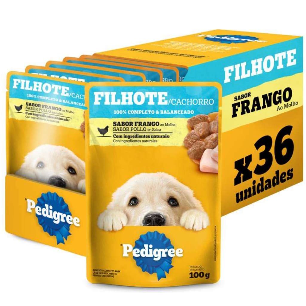 Kit Ração Úmida Pedigree Sachê Frango ao Molho para Cães Filhotes 36 Unidades