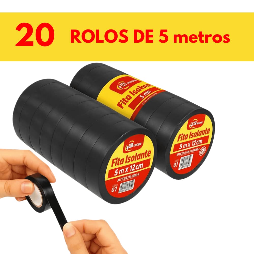 Kit 20 Fita Isolante 5m Antichamas Isolante Elétrica Profissional Fixação Resistente Alta Tensão