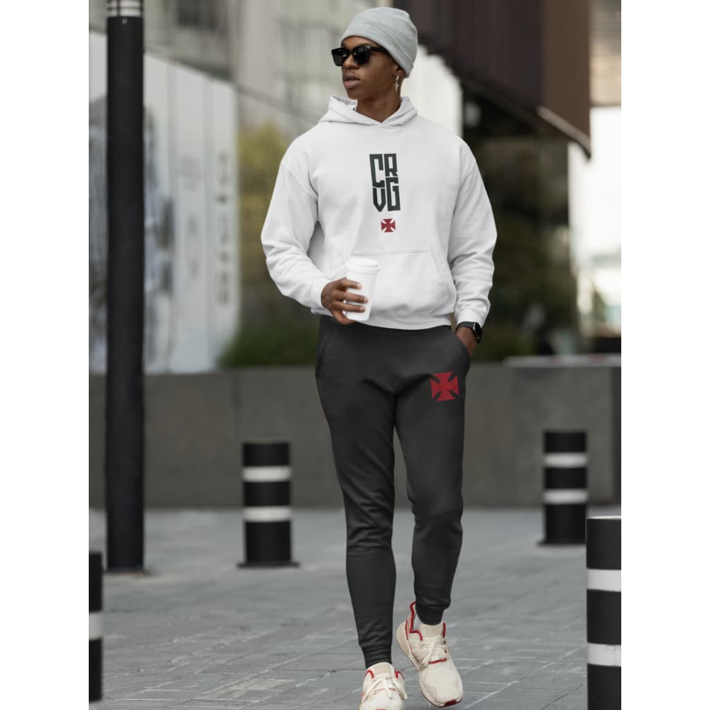 Kit Conjunto Moletom Blusa de Frio Canguru e Calça Jogger Unissex Vasco Moletons Capuz e Bolso CRVJ RJ Torcedor