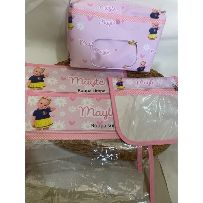 kit roupa limpa, roupa suja, necessaire higiene e necessaire lenço umidecido