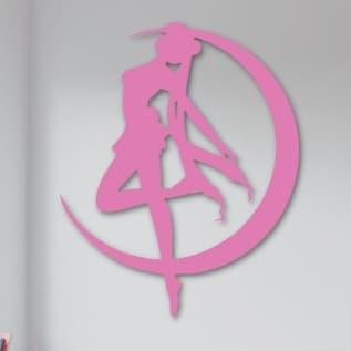 Placa Quadro Decorativo Silhueta Sailor Moon Anime Madeira MDF Com Fita Dupla Face Adesiva Rosa