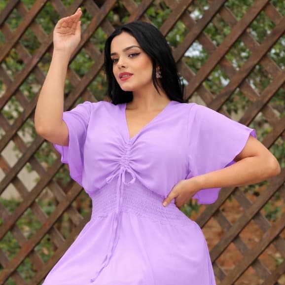 Vestido Macaquinho Feminino Plus Size Curto Tecido Duna com Short Embutido Manga Babado Casual Elegante Confortável 44 a