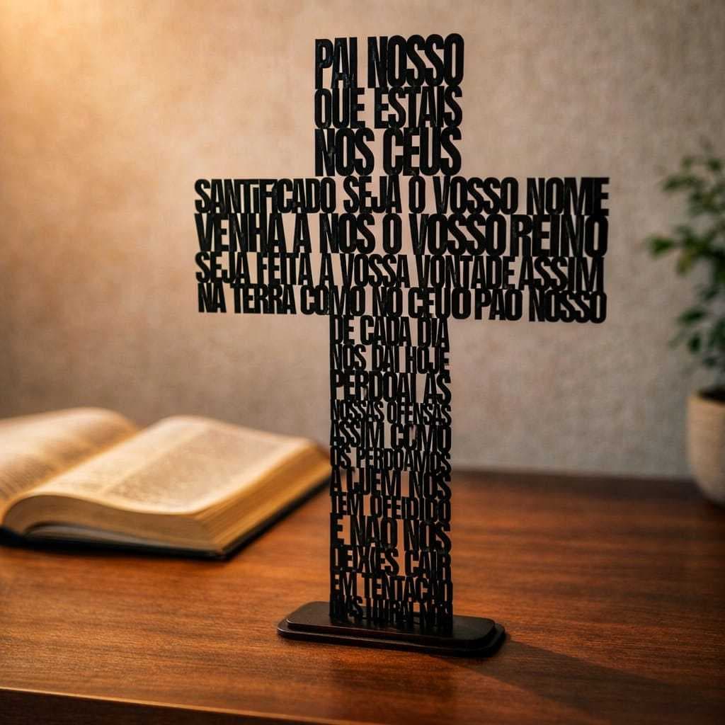 Cruz Pai Nosso Decorativa em MDF – Oração Completa | Decoração Religiosa Cristã para Mesa ou Ambiente