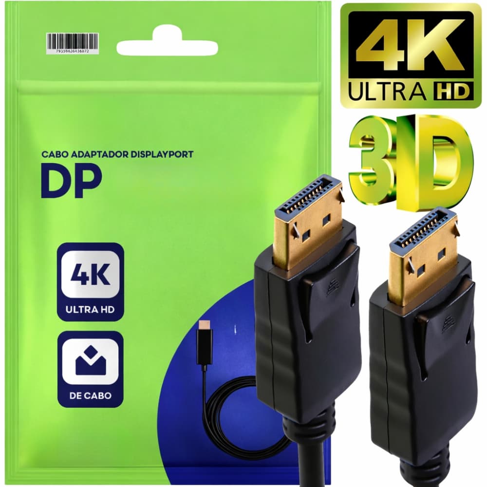 Cabo Displayport Dp i 4K 120Hz Full HD Blindado para PC Monitor TV Projetor
