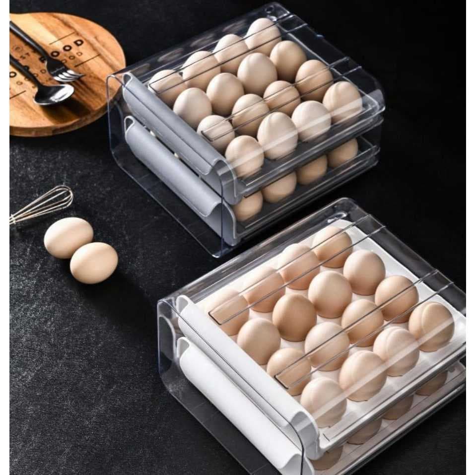 Gaveteiro Suporte Empilhável Porta Ovos Duplo 32 Ovos Cor Branco Cinza E Laranja