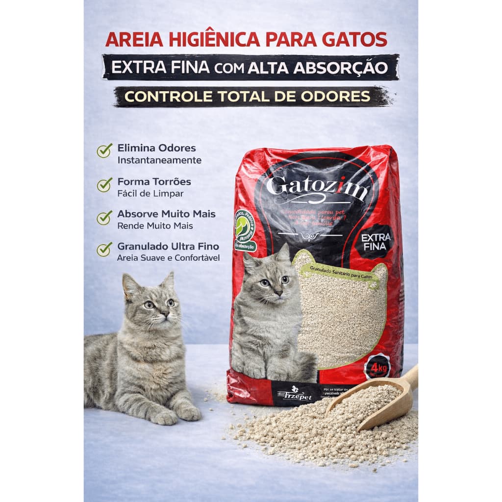 Areia de Gato Extra Fina 4kg Gatozim – Super Absorção, Elimina Odores, Econômica e Confortável 🐱💥