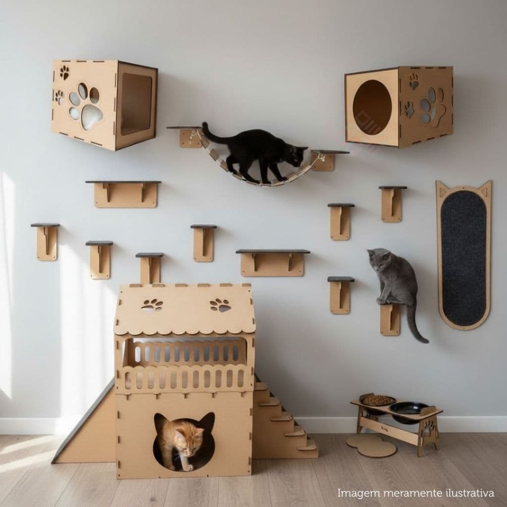 Kit Playground De 7 A 23 Peças Com Até 10 Combinações Para Gatos MDF Modular Bem Estar E Diversão