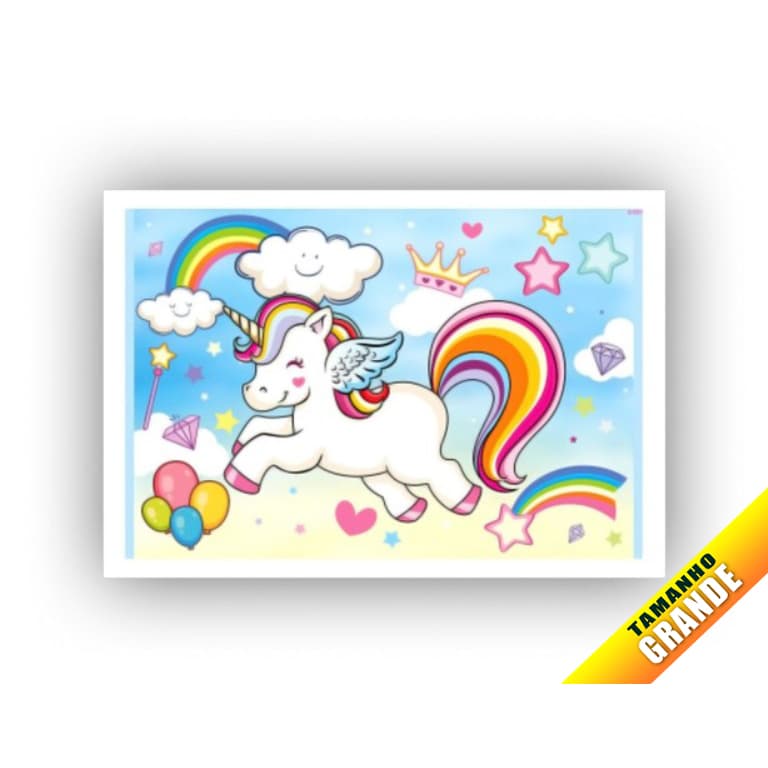 Papel Arroz Unicornio para Bolo Grande 30x40cm + Faixas lateral