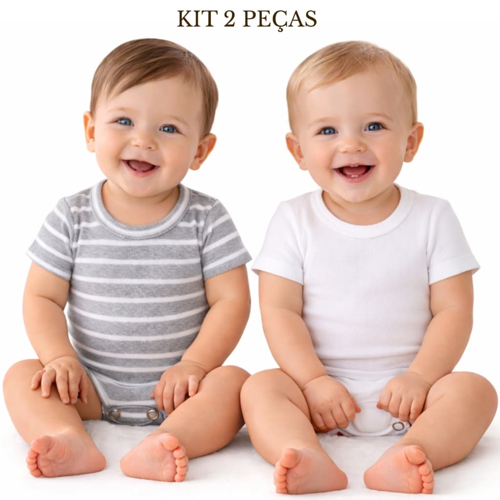 Kit 2 Peças Body Liso e Listrado Ribana Macia Canelada Para Bebe Conforto Praticidade Alta Qualidade