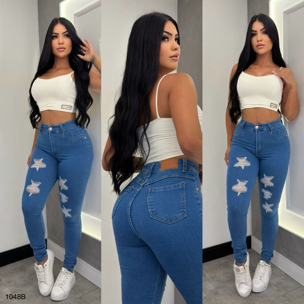 Calça jeans skinny sal e pimenta com elastano super premium