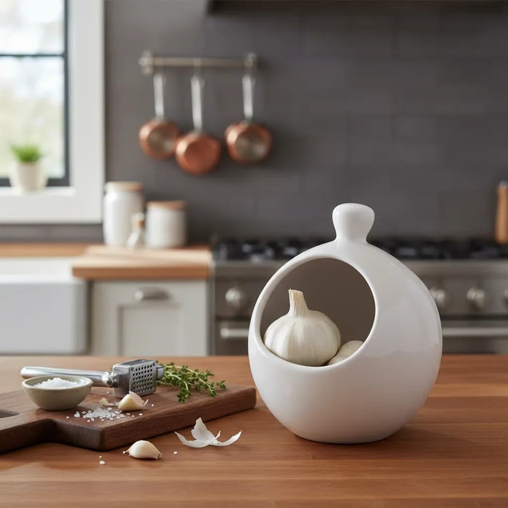Porta Alho Cebola Pote Organizador Temperos Condimentos Utensílio Decorativo Cozinha Bancada Pia Higiênico Cerâmica