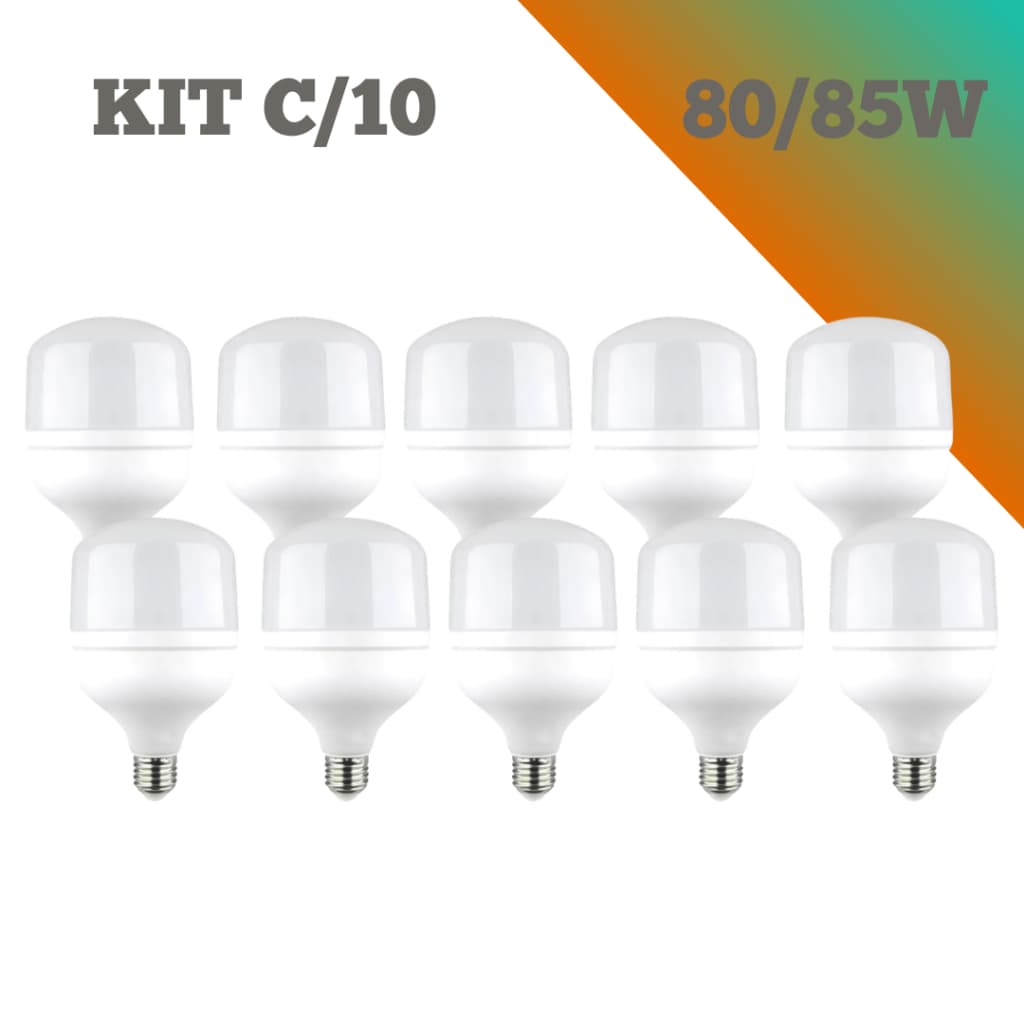 Kit 10x Lâmpadas LED Alta Potência 80W / 85W – Branco Frio 6500K – Soquete E27