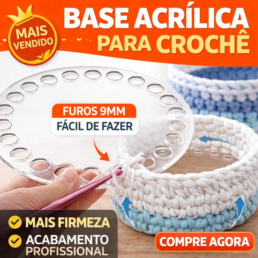 Base para Crochê em Acrílico Redonda Transparente 6 a 17cm Fio de Malha Cestos