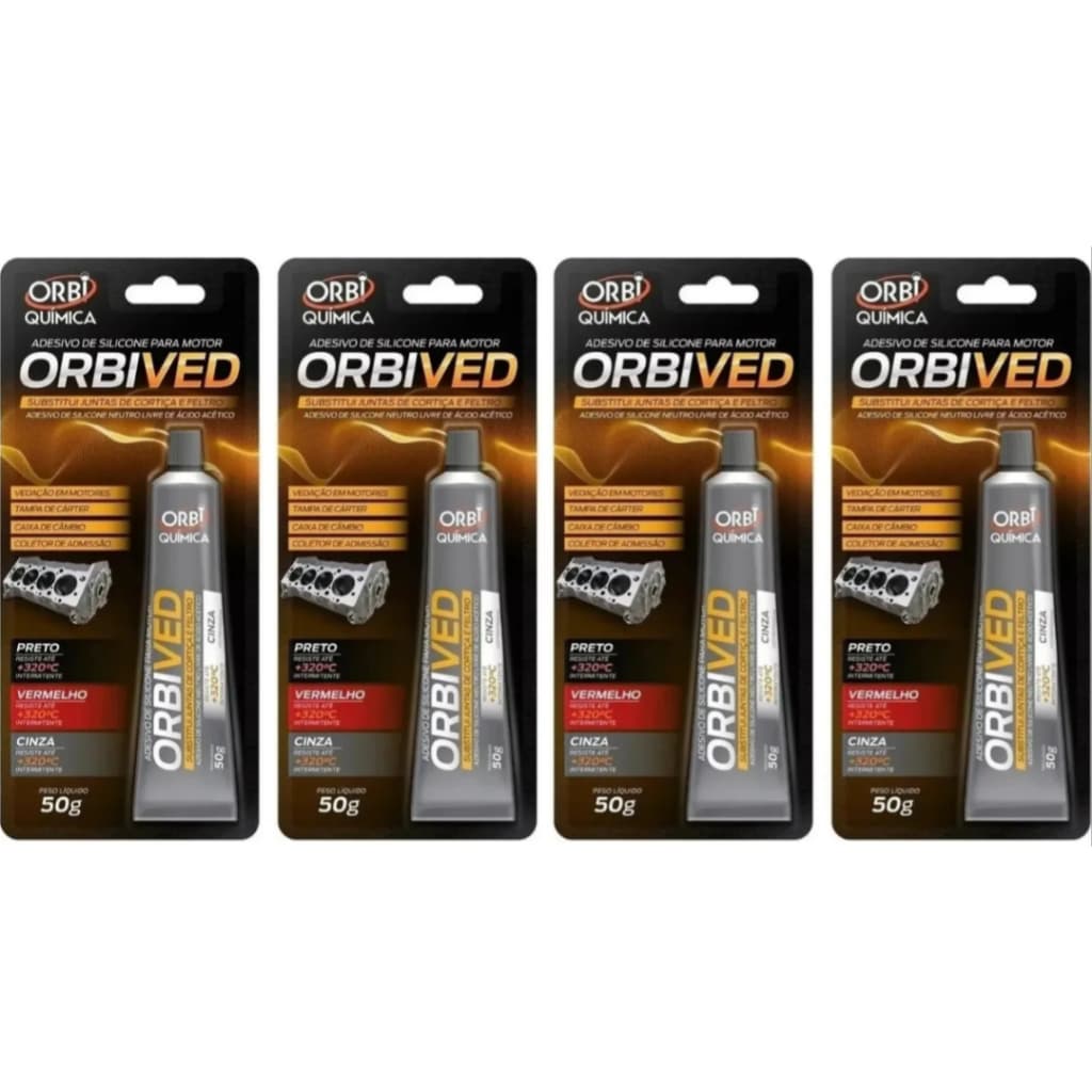 Orbi - 4x Orbived Cinza 50g (Cola Selante Alta Temperatura Para Motor)