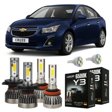 Kit Lâmpadas Super Led GM Cruze 2011 A 2016 Farol Alto Baixo Milha 22000 Lm + Pingo T10 - Lâmpadas de Led