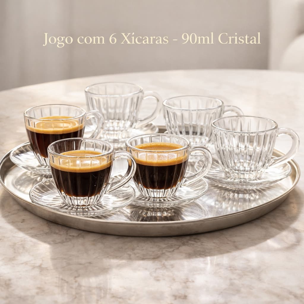 Jogo 6 Xícaras de Cristal Siena Café Chá Luxo Original