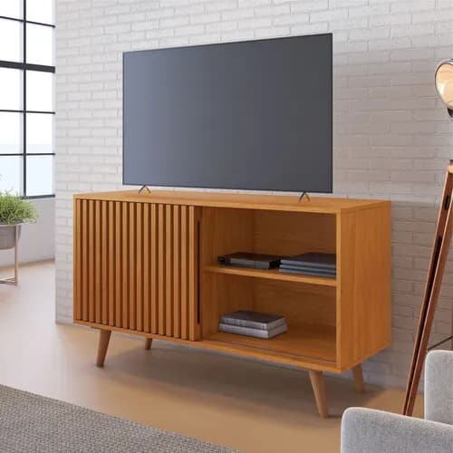 Rack Aparador para Sala Quarto Tv de até 43 Polegadas com Porta Ripada 109 cm de Largura