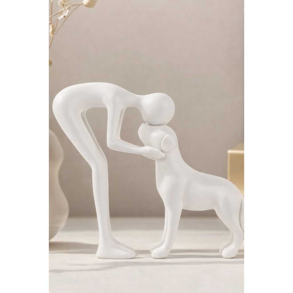 Escultura Homem e Cachorro Laço Eterno Estátua Decorativa Minimalista Impressão 3D PLA Presente Pet