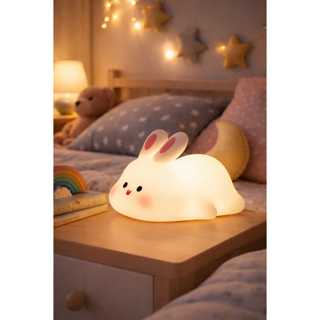 Luminária Noturna Coelhinho LED Sensor de Toque USB Recarregável Fofa e Relaxante