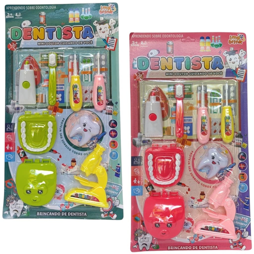 Brinquedo Educativo faz de conta -Kit Dentista Infantil 7 Peças - profissão infantil - Impbrink