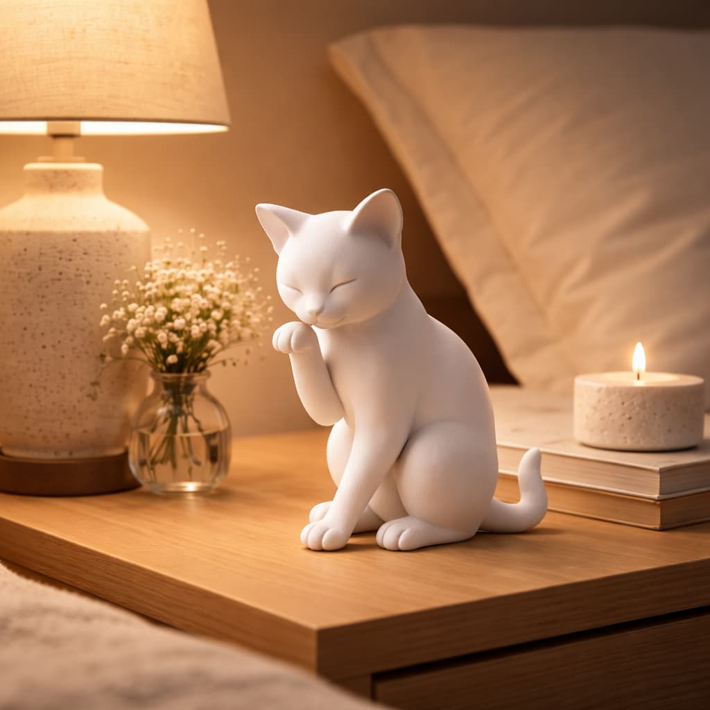 Escultura Gato Decorativo Preto ou Branco Velvet Minimalista 12cm Enfeite Sala Escritório Presente
