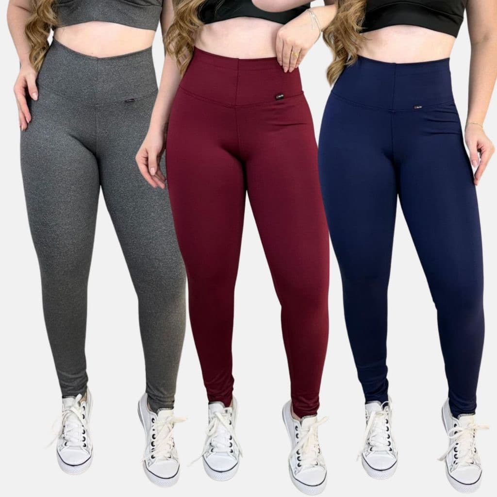 Kit 3 Peças Calças Legging Feminina De Academia Yoga Suplex  Cos Alto Zero Transparência Modela o Corpo