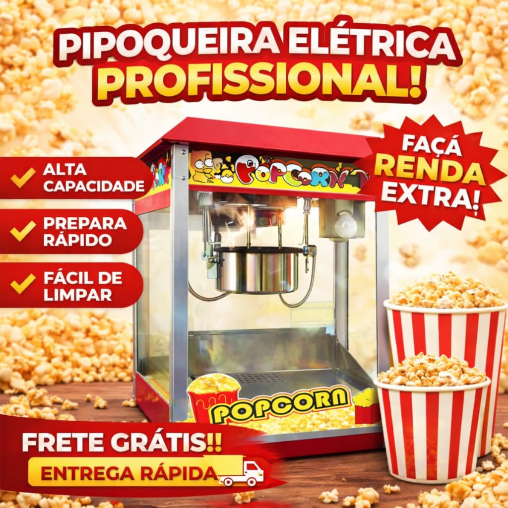 Pipoqueira Elétrica Profissional 1400W – Alta Produção, Renda Extra Garantida!