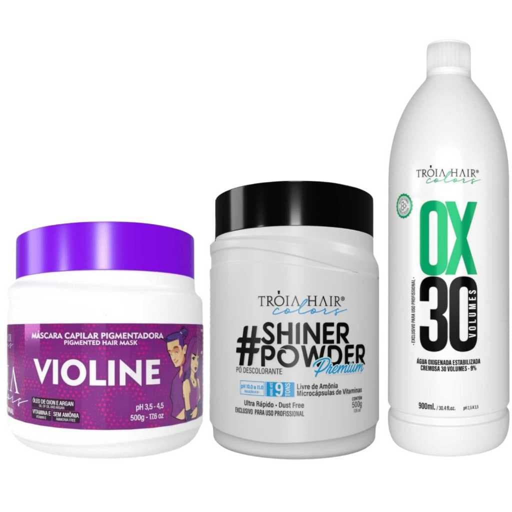 Pó Descolorante Premium 500g + OX 30 900ml + Troia Colors Violine 500g - Troia Hair