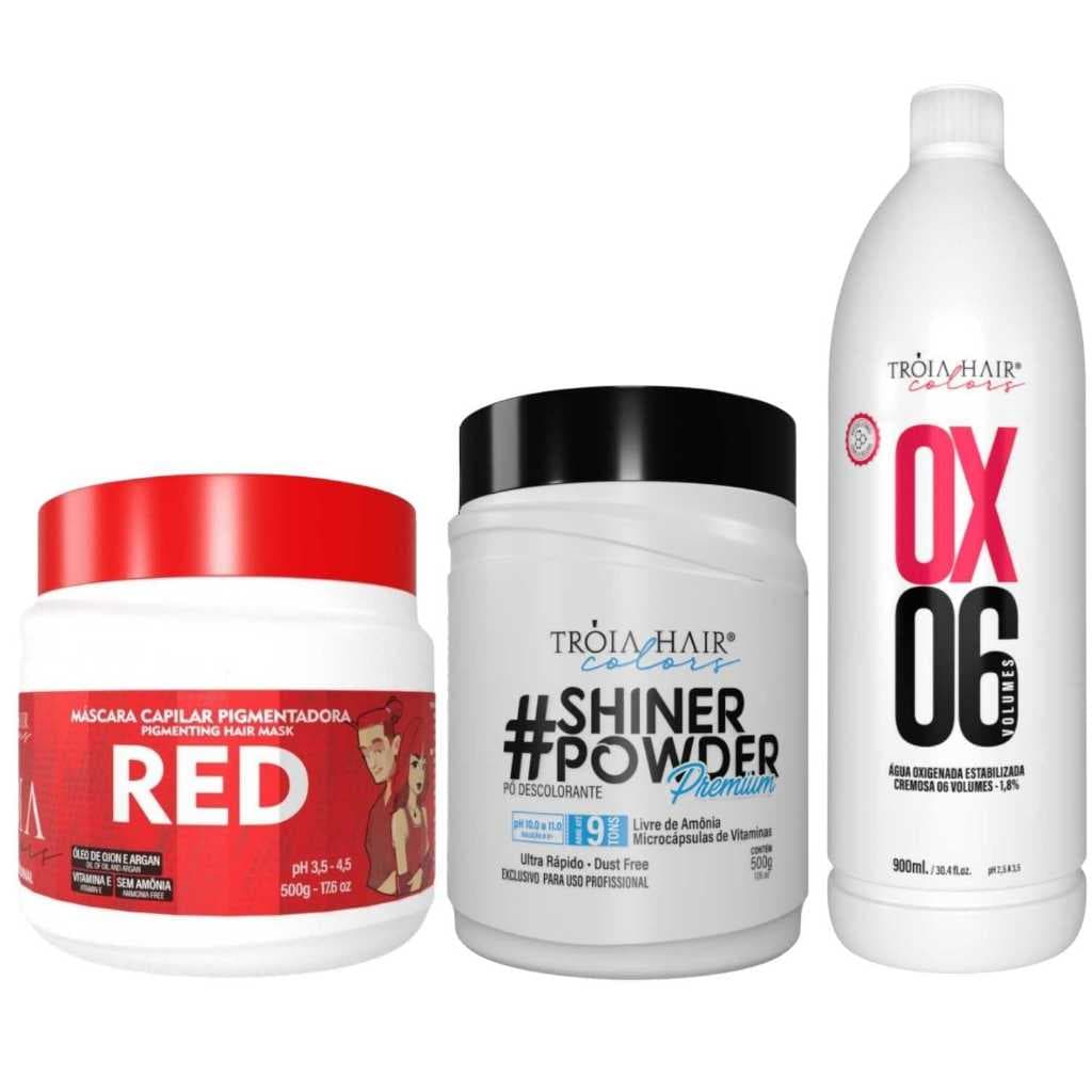 Pó Descolorante Premium 500g + OX 06 900ml + Troia Colors Red 500g - Troia Hair