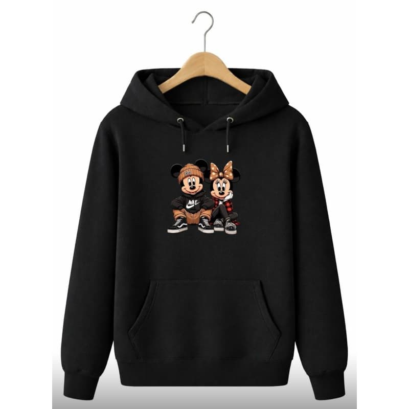 Moletom Blusa de Frio Minnie e Mikey Casaco Feminino Capuz E Bolso