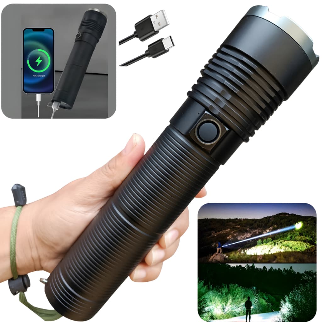 Lanterna de led tática p90 mais forte 2km longo alcance caça recarregável militar 2km acampamento