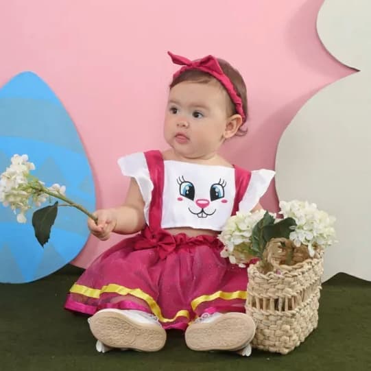 Roupa Infantil de Páscoa Feminina Look Coelhinha MÊS VERSÁRIO COELHA Vestido Feminino Pascoa Romper Coelha Romper Páscoa