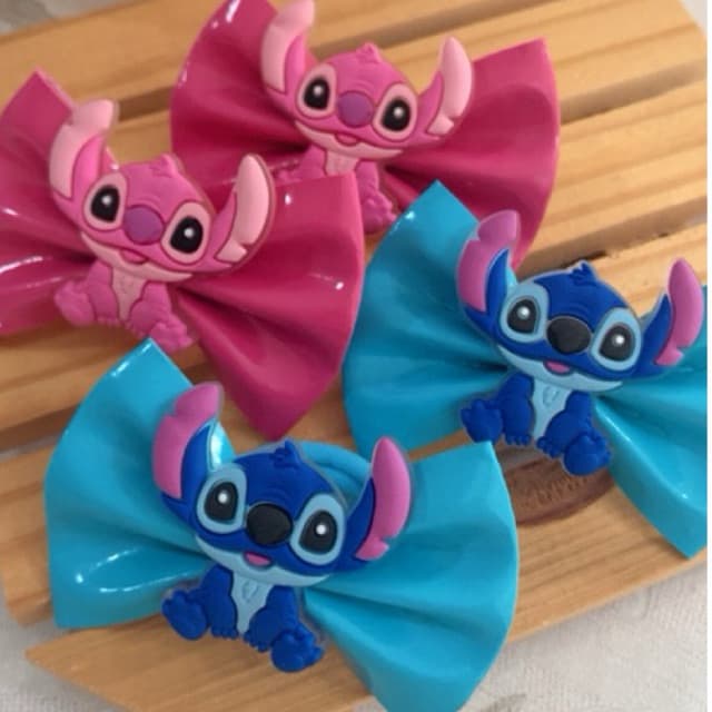 Par de Laços Stitch e Angel Infantil Laço para Cabelo de Menina com Xuxinha Reforçada Confortável e Seguro
