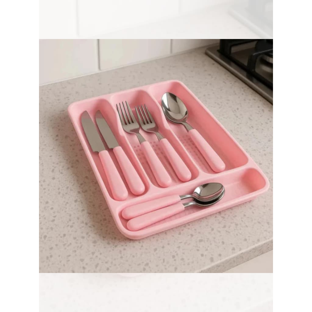 Jogo Talheres Inox Completo Com Estojo Gaveta Rosa Moderno Premium