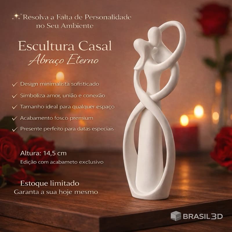 Escultura Decorativa Casal Abraço Eterno Minimalista Estátua Família Enfeite Decoração Luxo