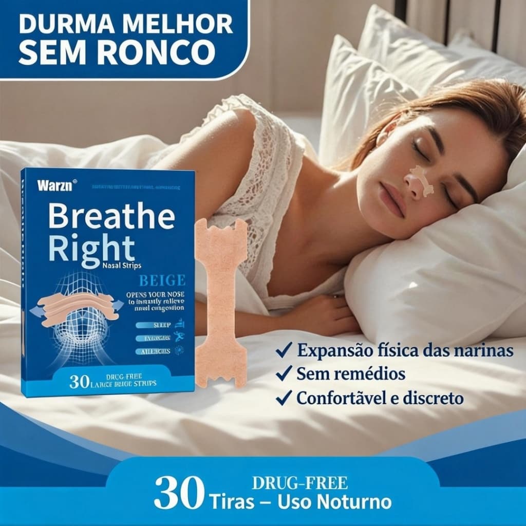 Tira Nasal 30 Unidades Anti Ronco Respiração Melhor Sem Medicamento Ideal Para Dormir e Exercícios