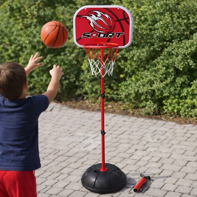 Cesta de Basquete Infantil Ajustável 1,50m com Bola Bomba Rede Portátil