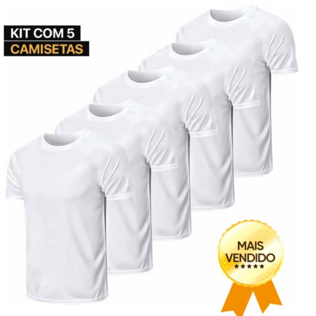 Kit 5 Camisetas Básicas Branca Masculina 100% Poliester Uniforme Treino Ano novo NÃO AMASSA NAO PEGA BOLINHA sublimação