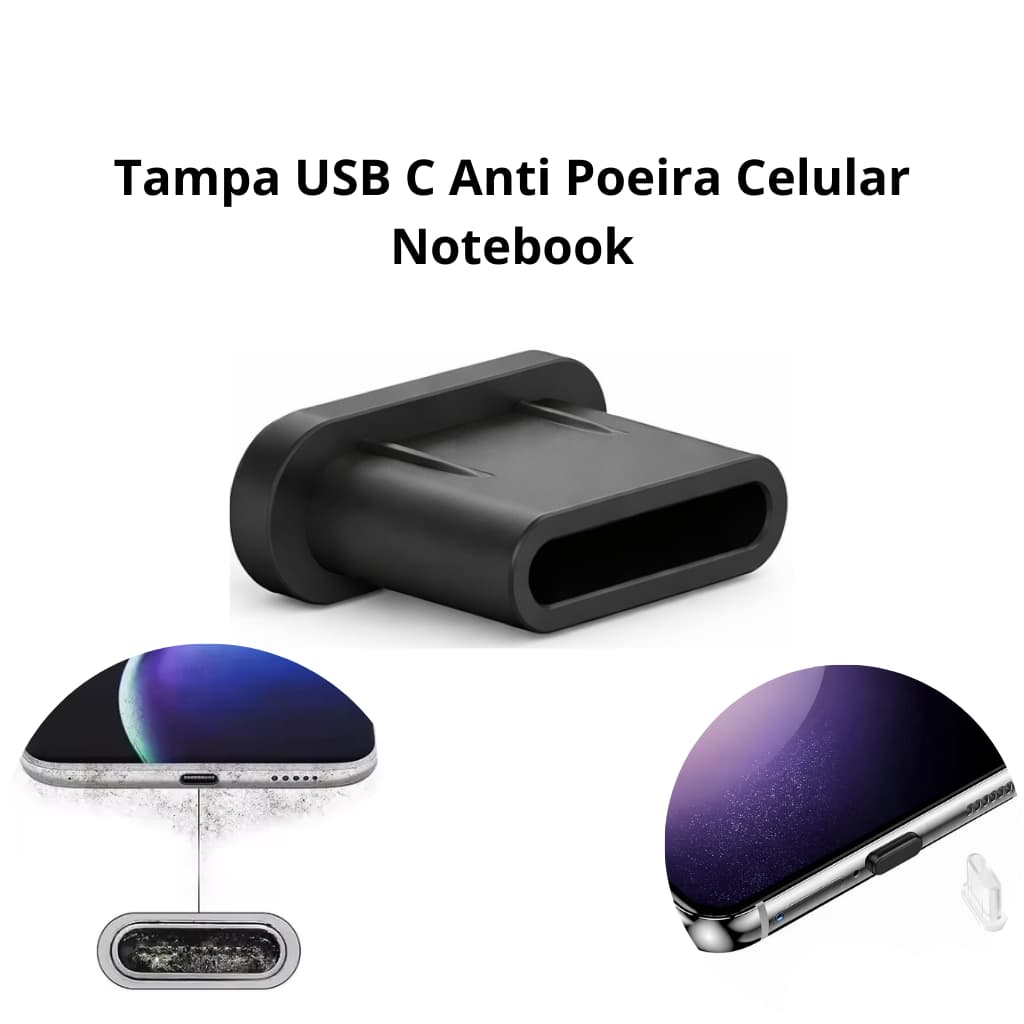 Tampa 1X Protetora USB Tipo C Anti Poeira Silicone | Proteção Porta Celular Notebook
