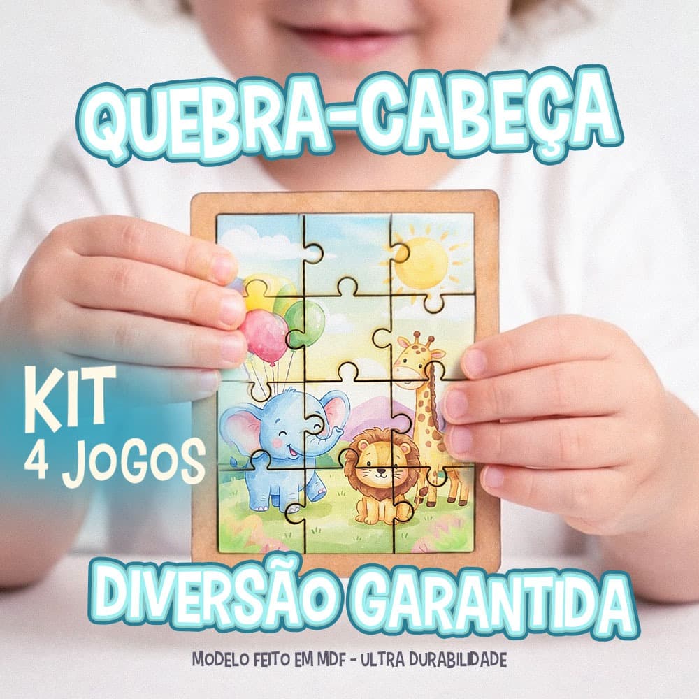 Kit Quebra Cabeça Infantil Em MDF 4 Modelos Brinquedo Educativo