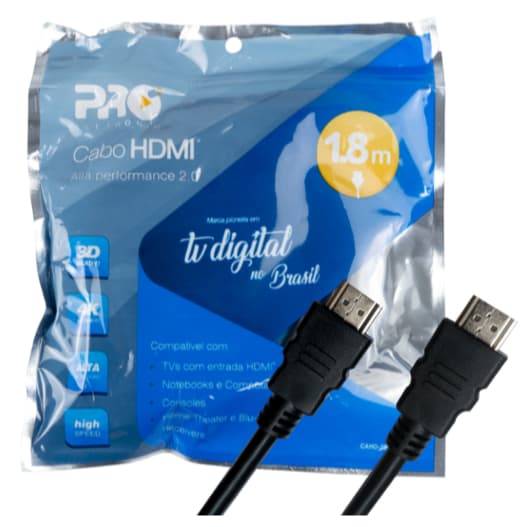 CABO HDMI 4K ULTRAHD 3D VERSAO 2.0 1,8M PROELETRONIC